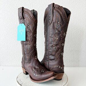 Lane COSSETTE Cowboy Boots Cognac Brown Western Tall Snip Toe Size 10.5